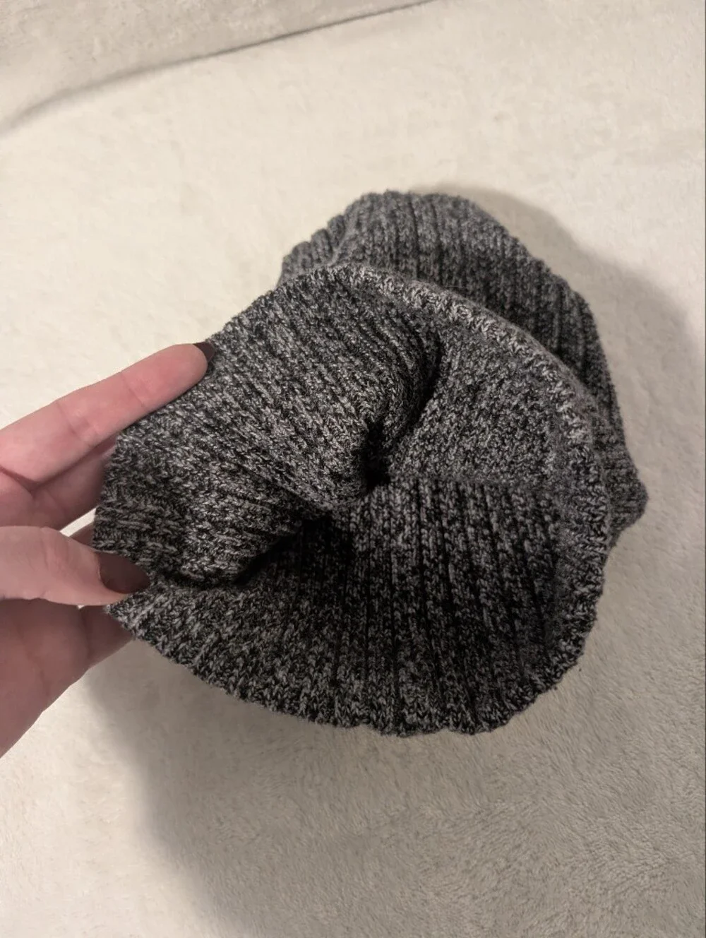 Gray Ribbed Knit Beanie Hat